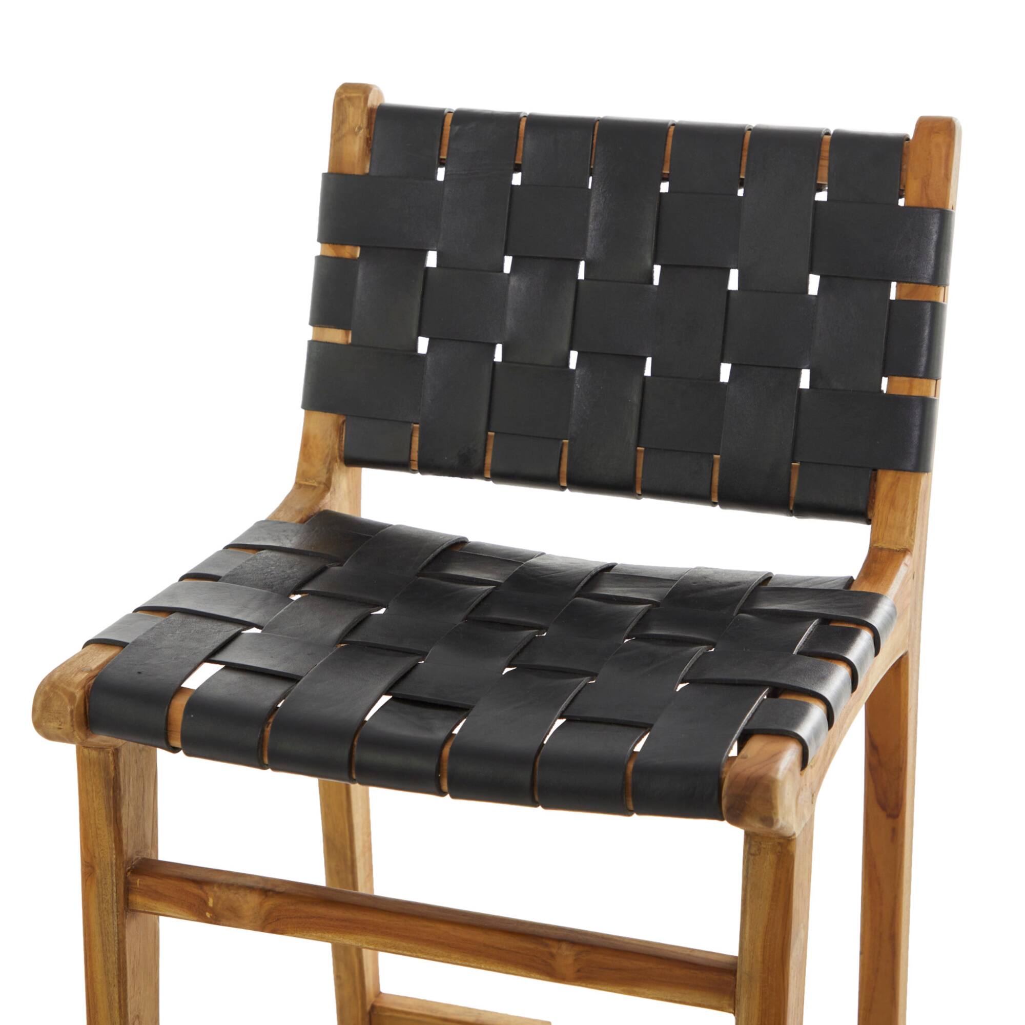 Black Teak Wood Modern Bar Stool 18" x 18" x 40"